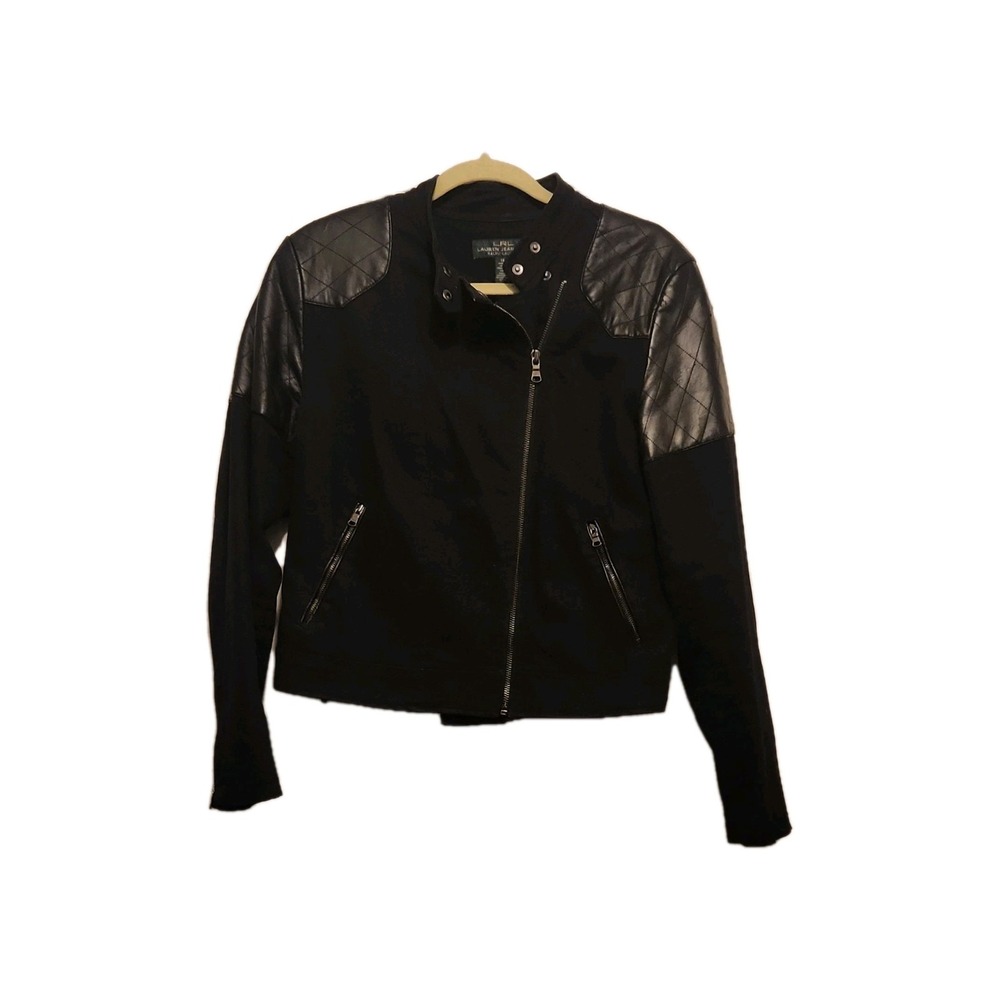 Lauren Jeans Co. Ralph Lauren Black Denim Moto Biker Jacket Sz 14 SEE PICS